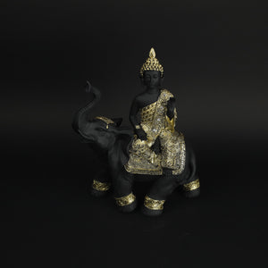 HHD10596 - Gold Buddha on Black Elephant
