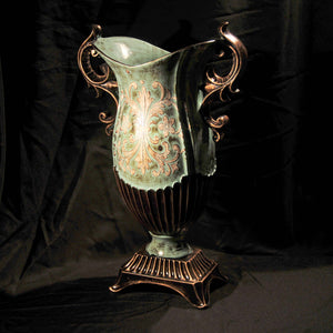 HCHD5163 - Green Floral Tall Pedestal Urn