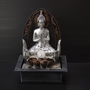HCFT7853 - Silver Peaceful Buddha Fountain