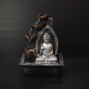 HCFT7854 - Silver Peaceful Buddha Fountain