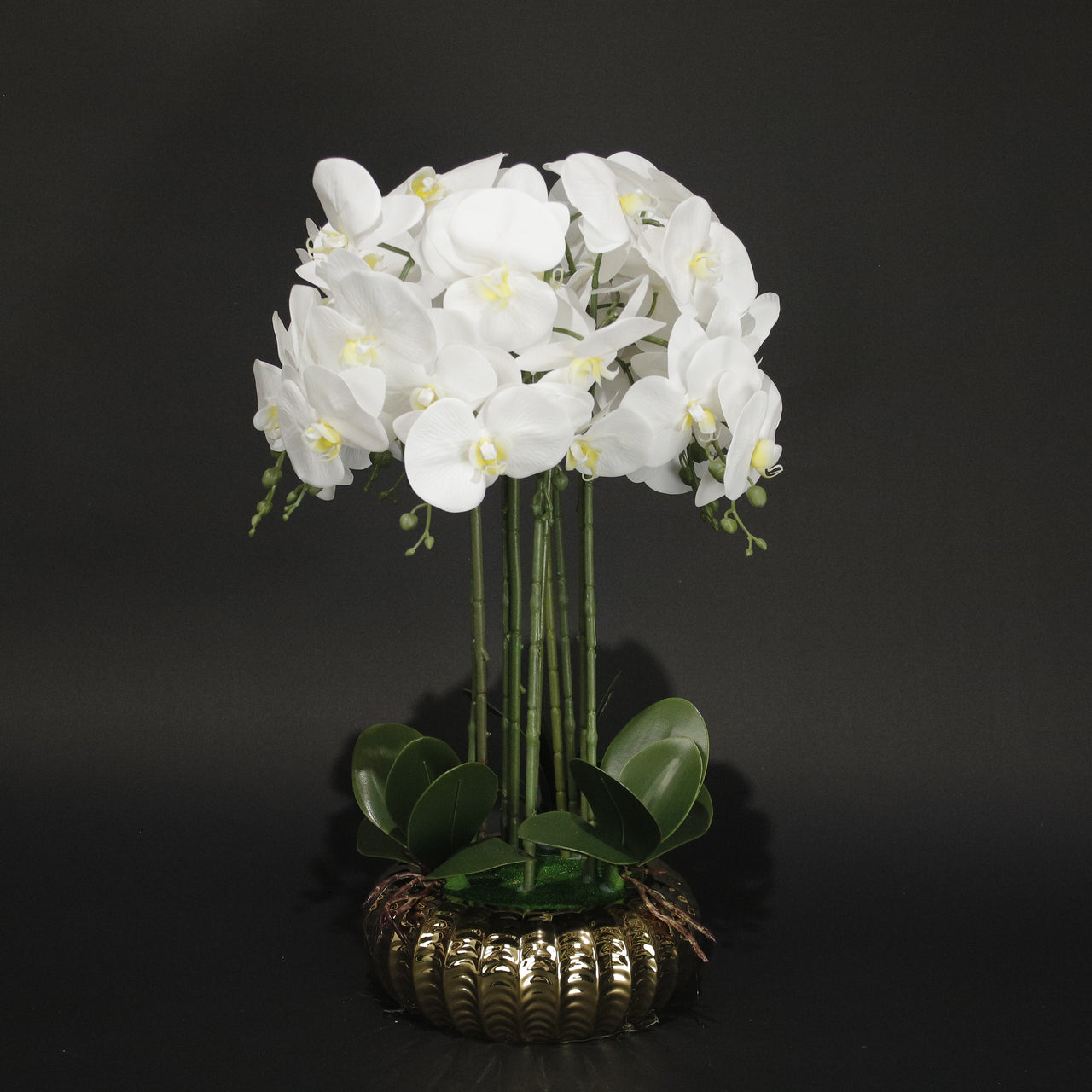 HFL10883 - L White Orchid Gold Plant Pot