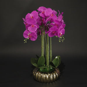 HFL10884 - L Fuschia Orchid Gold Plant Pot
