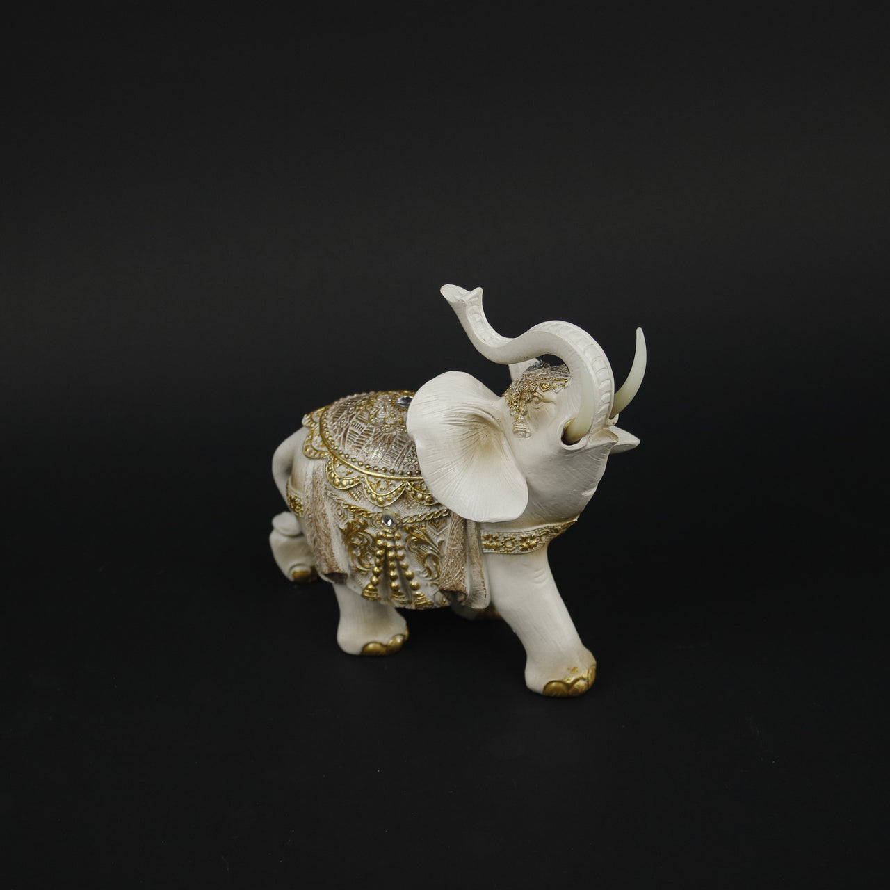 HHD10273 - S White/Gold Elephant Facing Right