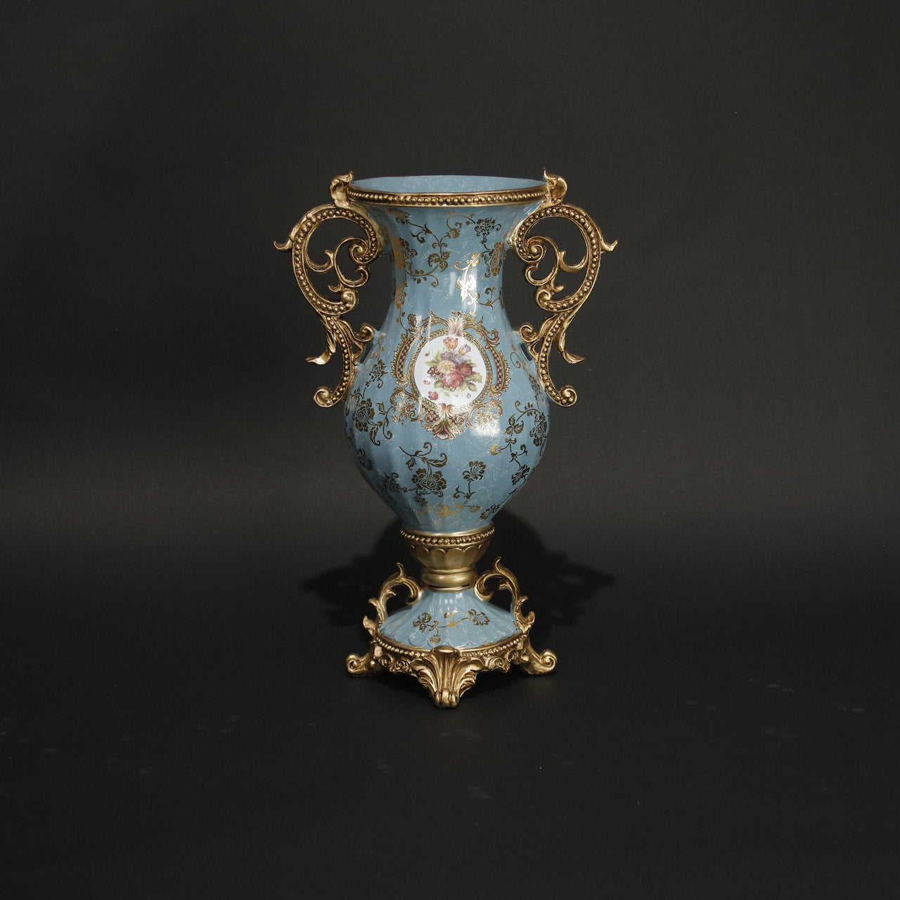 HHD11059 - Aquamarine Gold Pedestal Urn