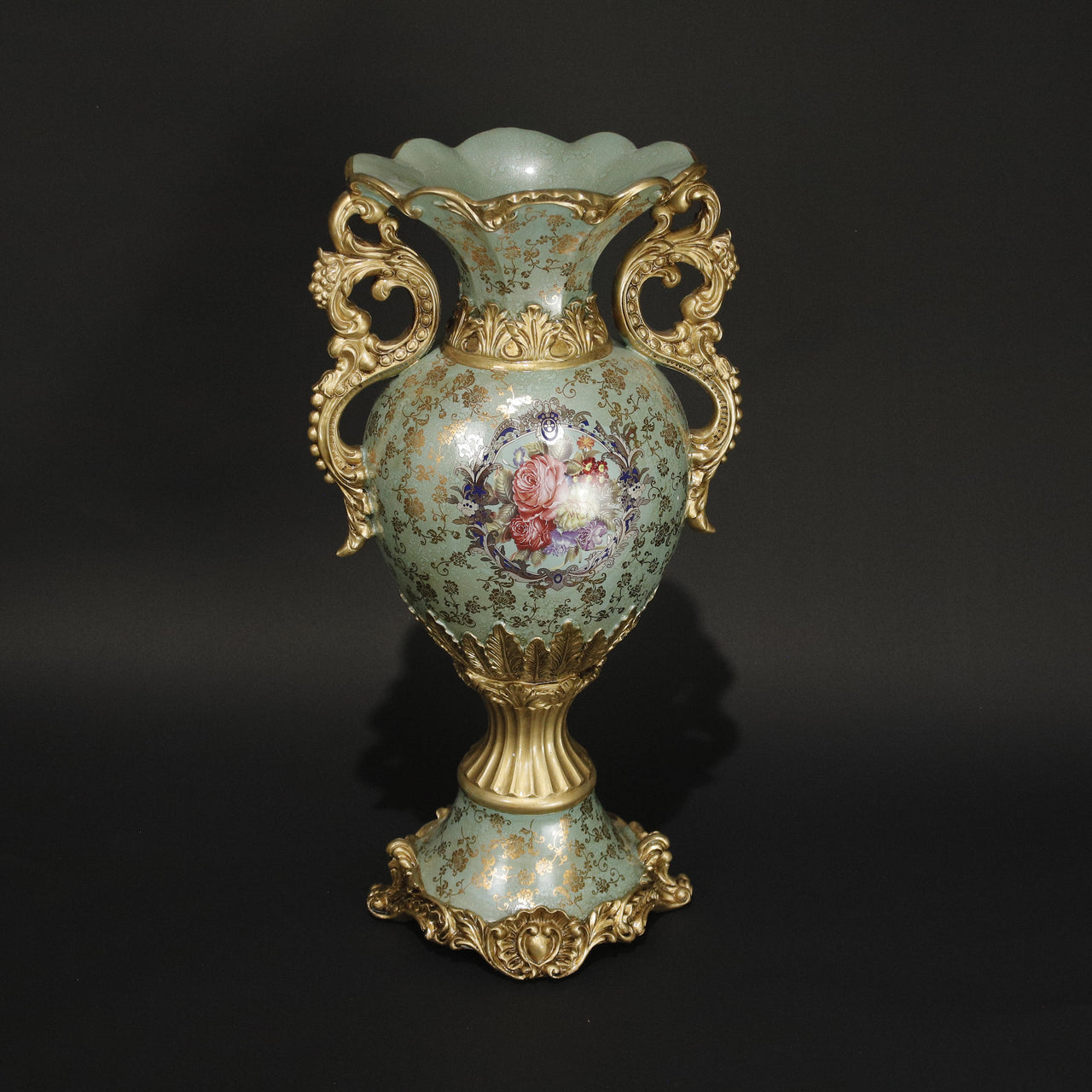 HHD11061 - Sage Floral Tall Gilded Vase