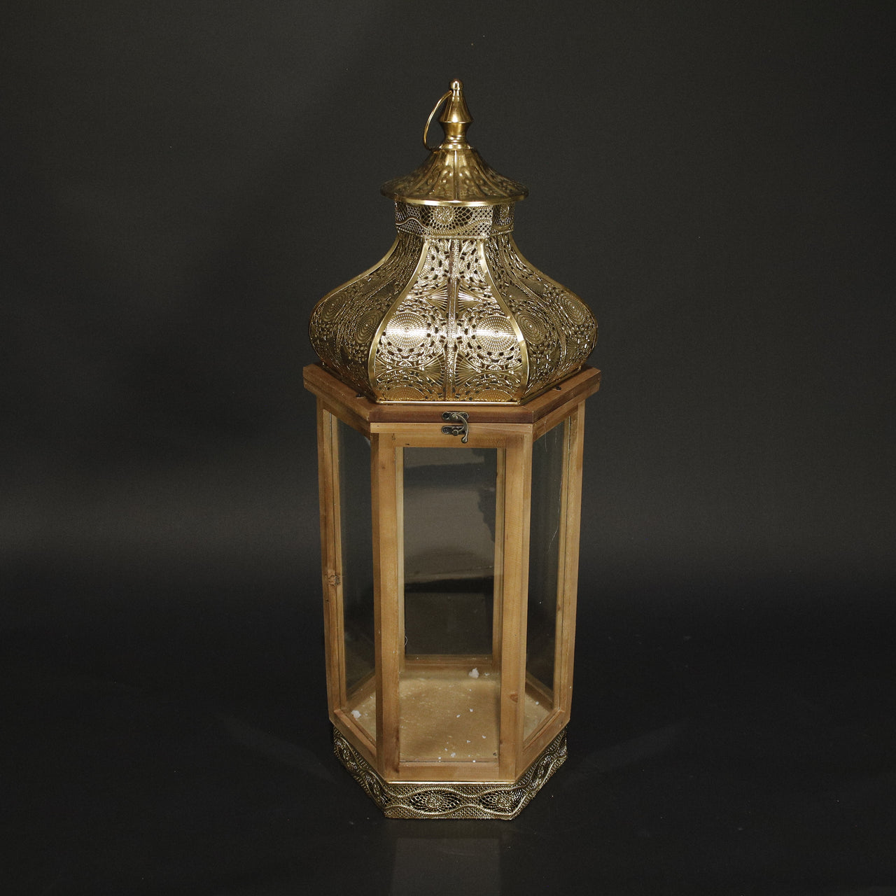 HHD11115 - L Brushed Gold Hexagon Lantern
