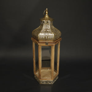 HHD11115 - L Brushed Gold Hexagon Lantern