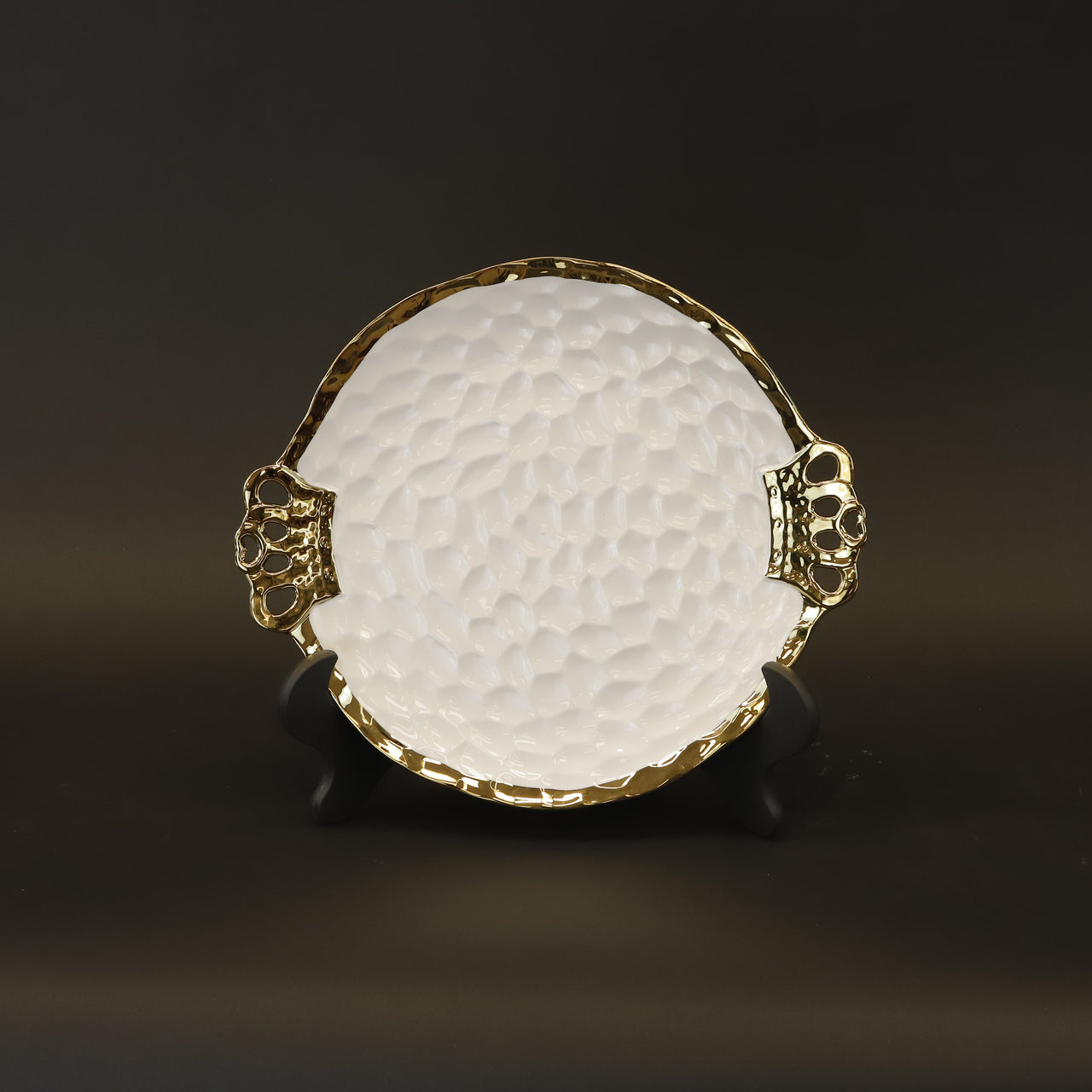 HCCH8214 - White/Gold Round Pedestal Plate