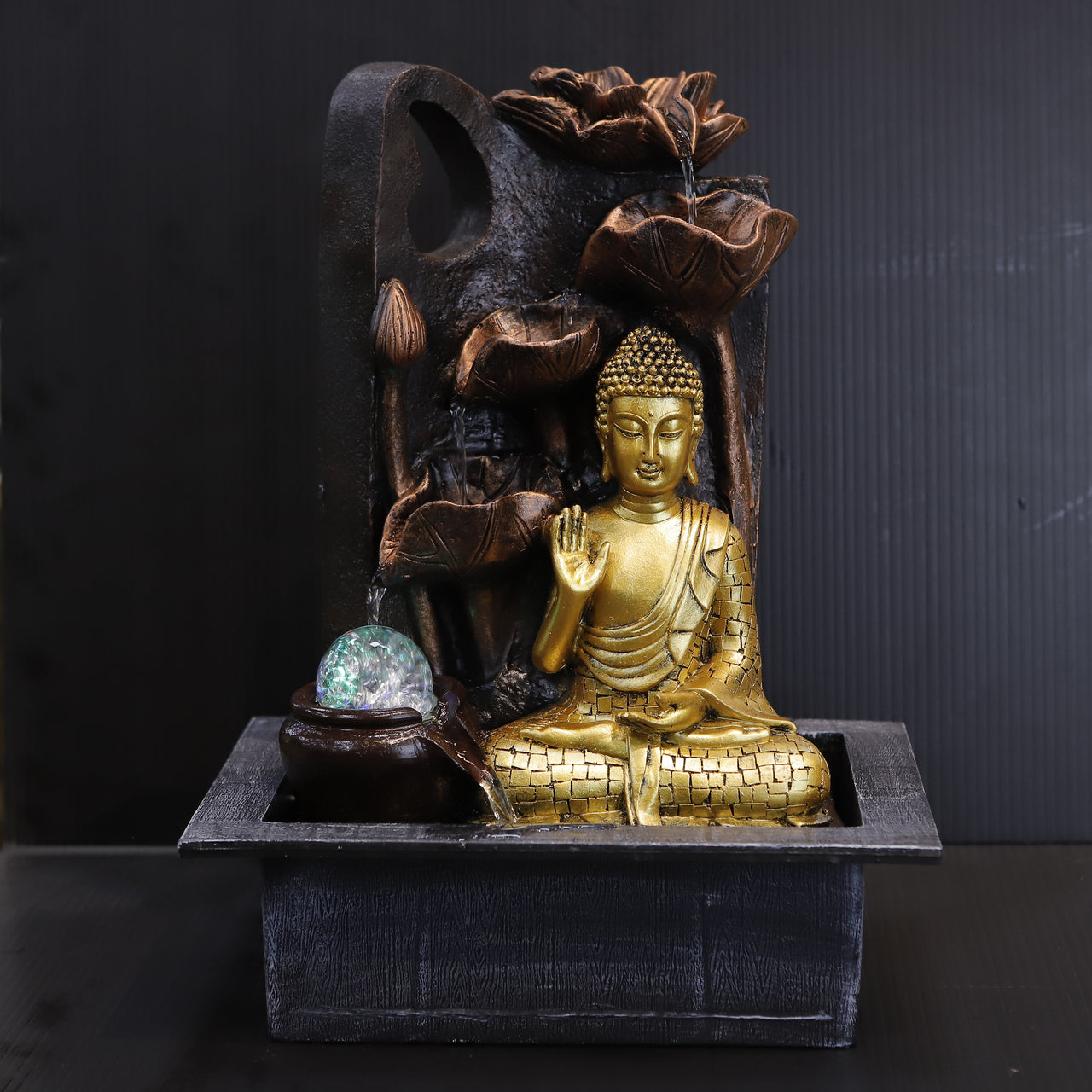 HCFT7852 - Gold Peaceful Buddha Fountain