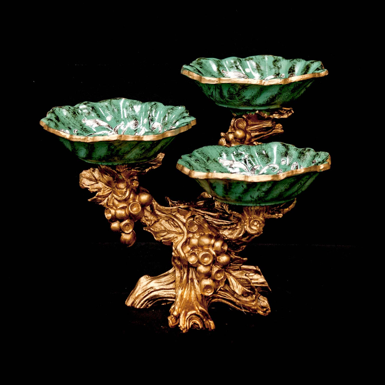HCHD5364 - Green Floral 3 Tier Pedestal Dish
