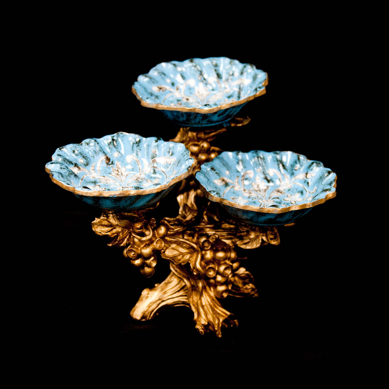 HCHD5365 - Blue Floral 3 Tier Pedestal Dish