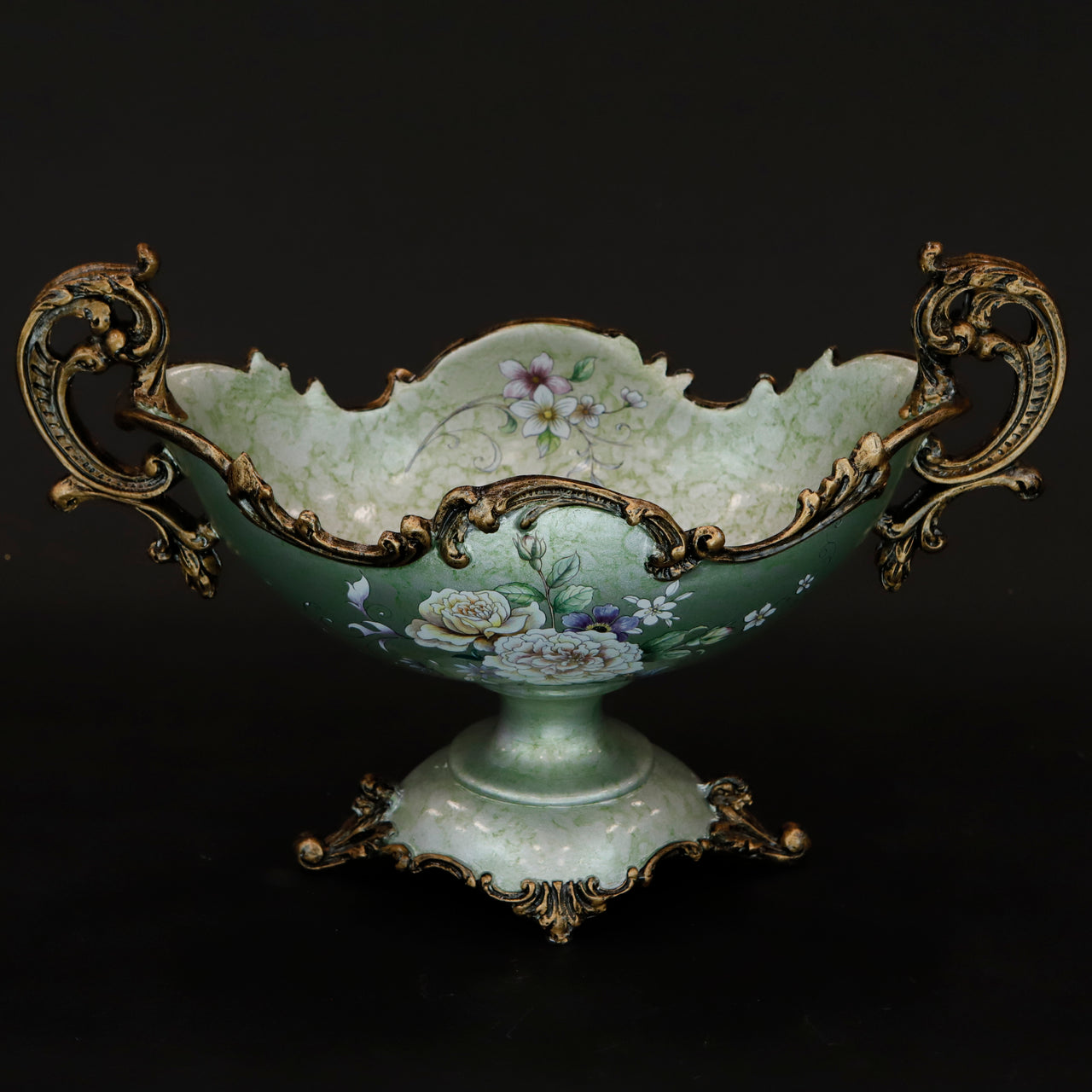 HCHD6007 - Mint Floral Oval Pedestal Bowl