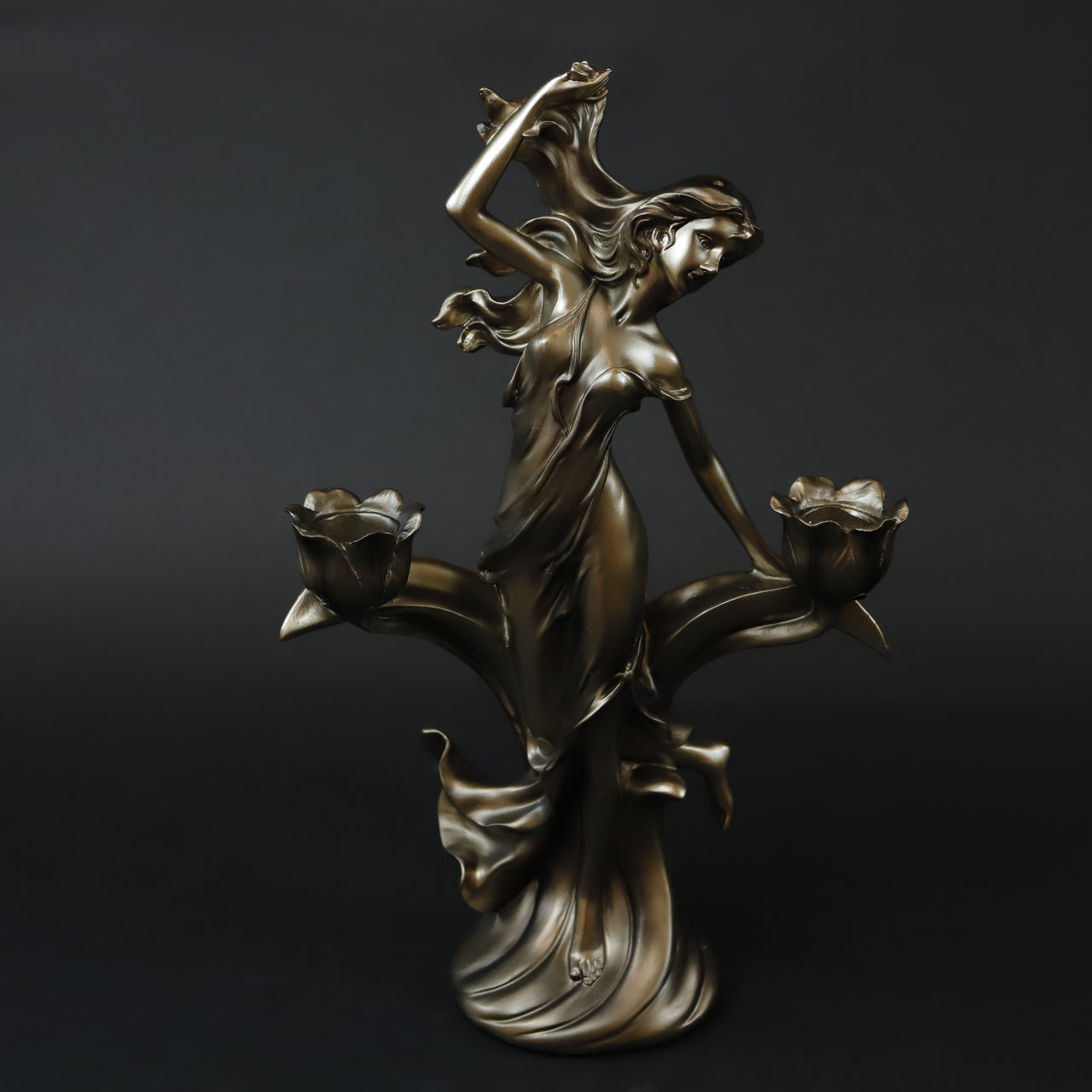 HCHD6896 - Bronze Lady Double Candle Holder