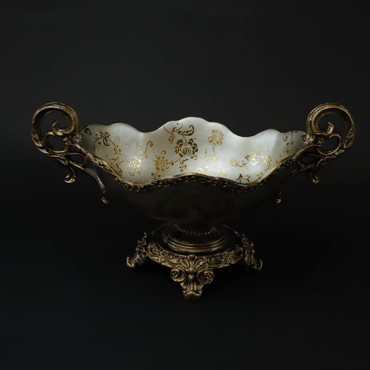 HCHD6969 - Silver Floral Oval Pedestal Bowl