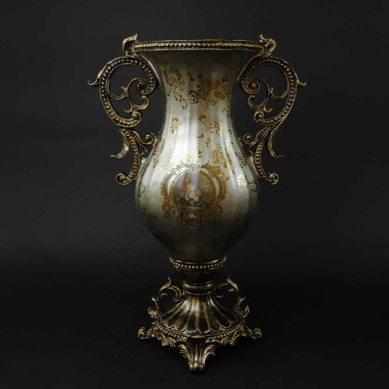 HCHD6972 - Silver Floral Urn with Handles