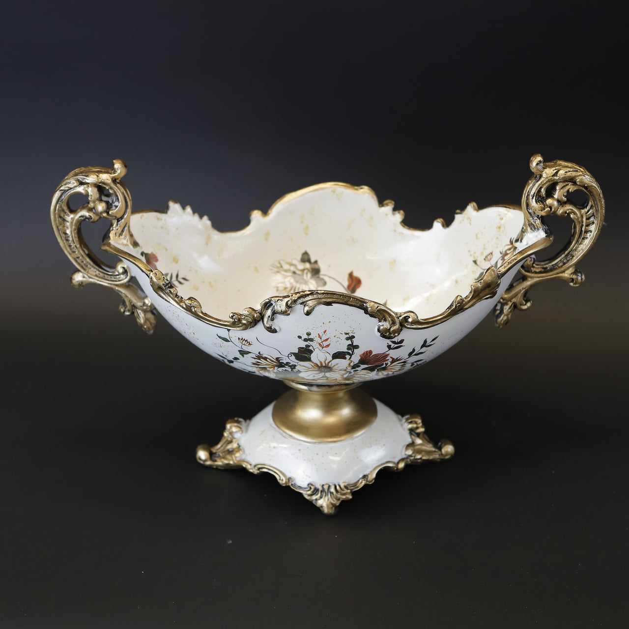 HCHD7602 - White Floral Oval Pedestal Bowl