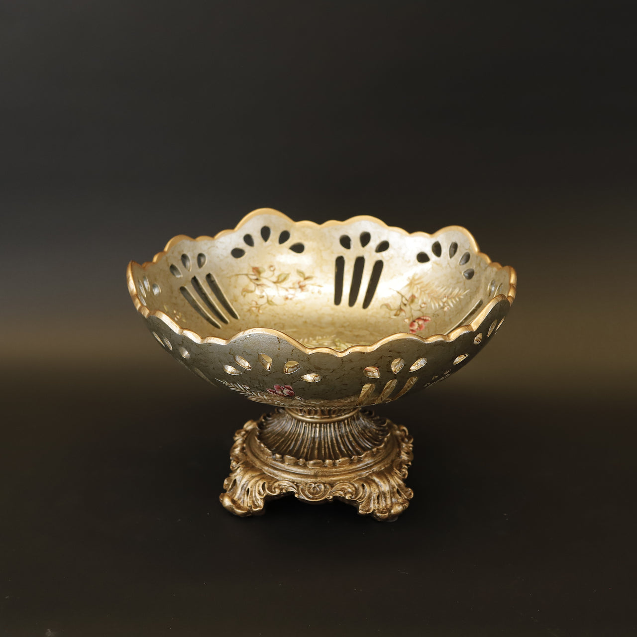 HCHD9110 - Gold Floral Pedestal Bowl