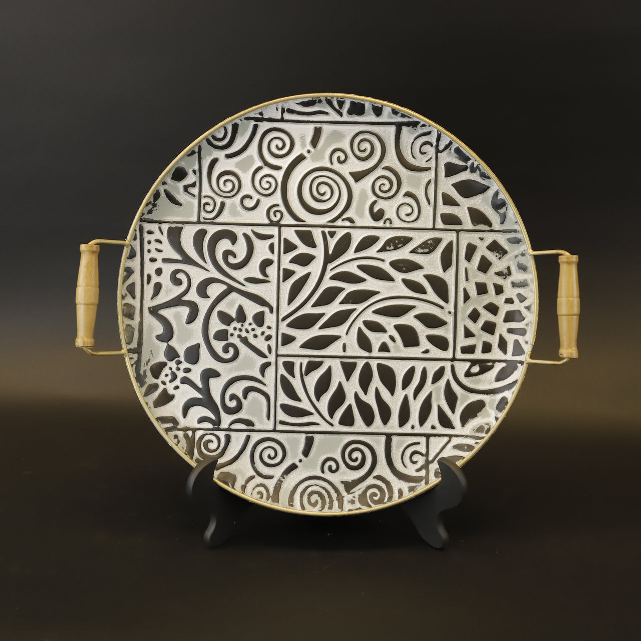 HCHD9312 - L Round Charcoal Aztec Plate